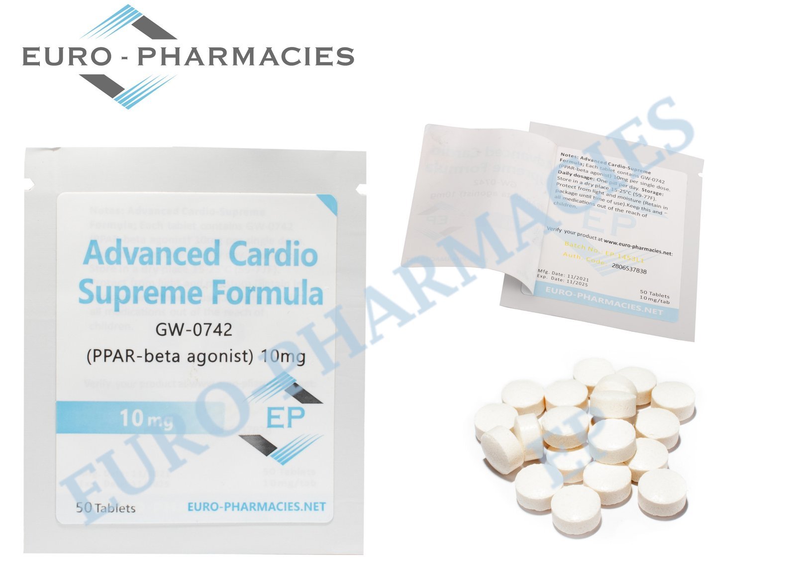 Euro Pharmacies Advanced Cardio (GW 0742) – 10mg/tab, 50 pills/bag