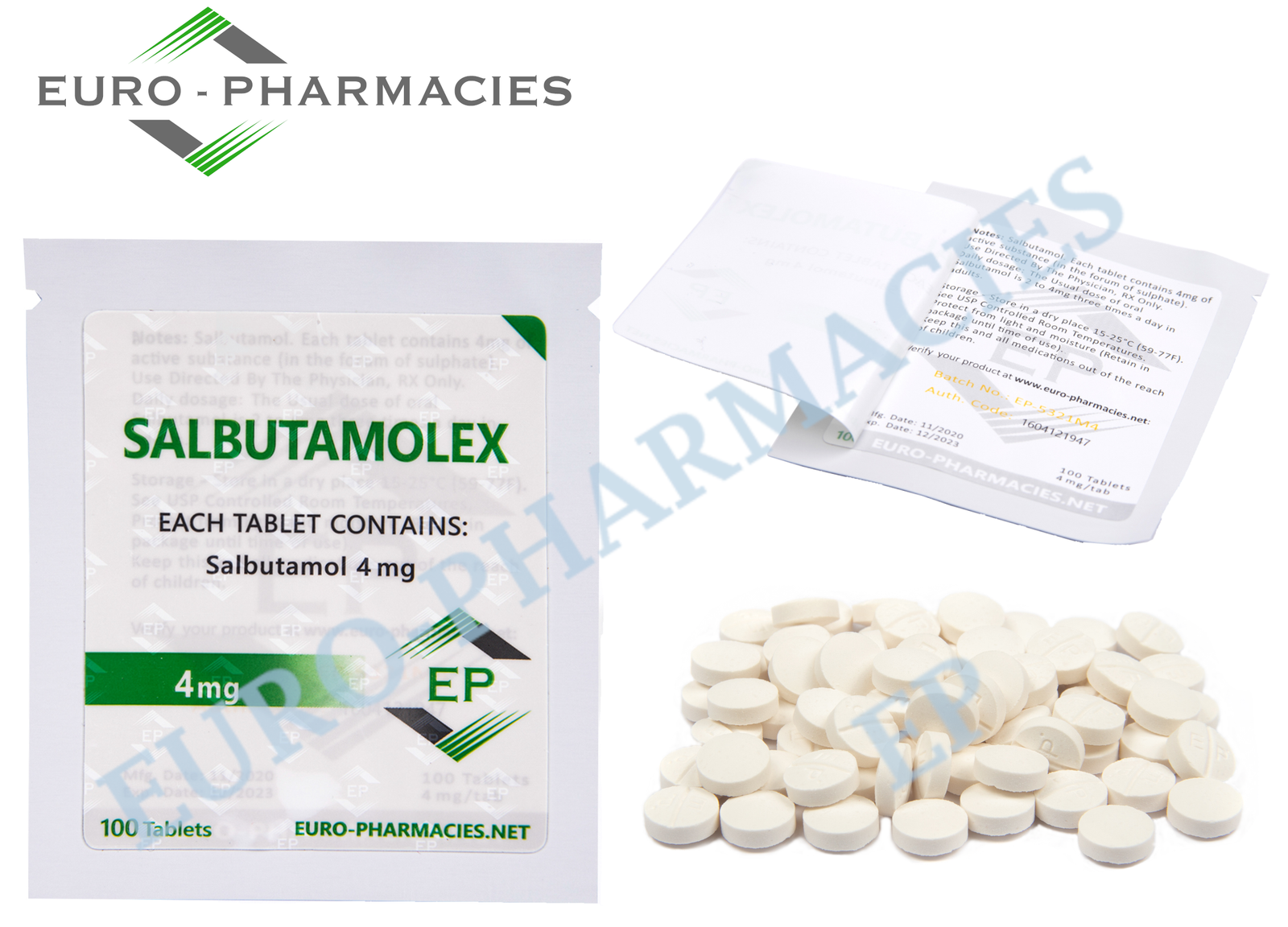 Euro Pharmacies Salbutamolex (salbutamol) – 4mg/tab -100 tab/bag