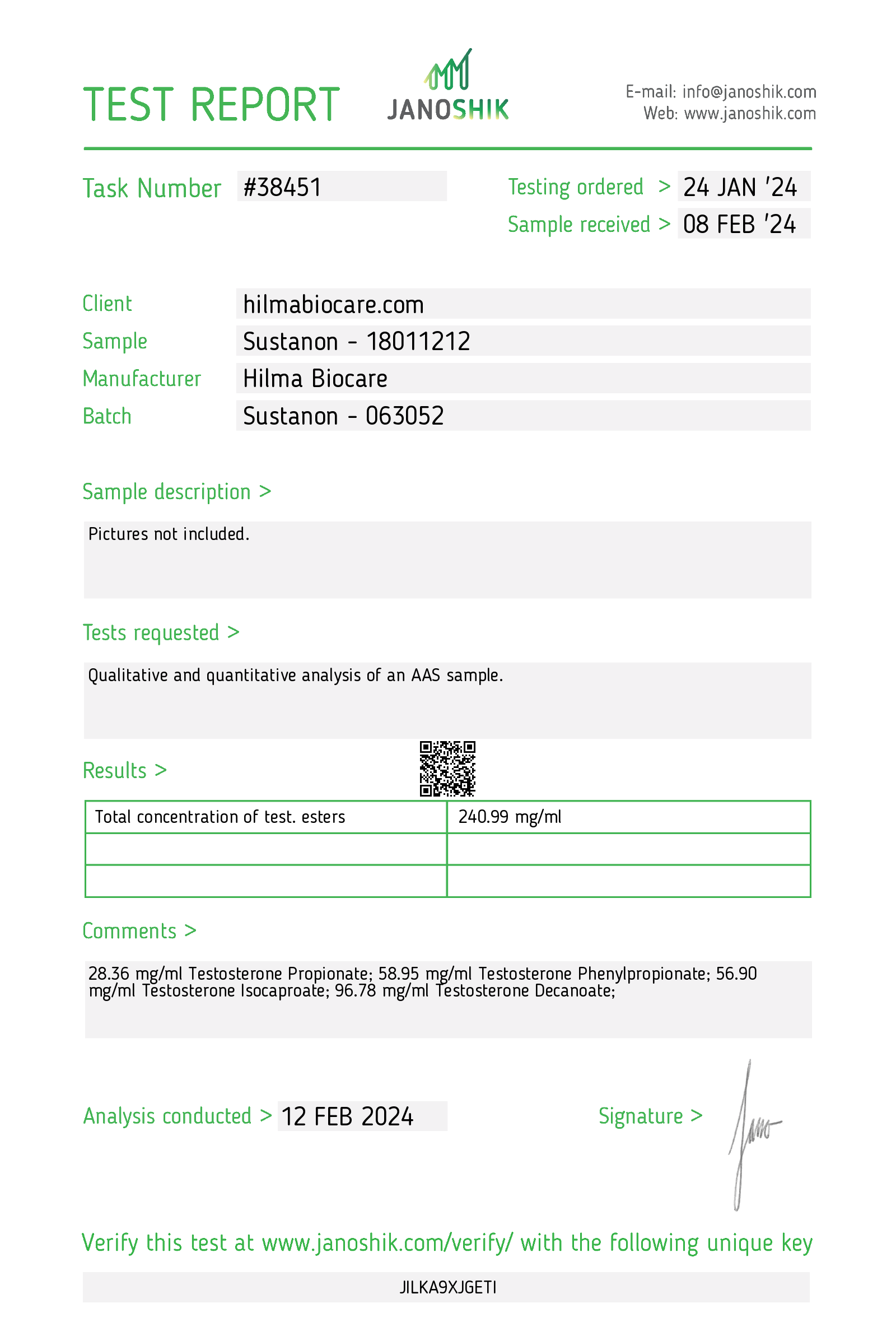Hilma Biocare Sustanon (Mix of testosterones) 10ml/250 mg/ml - Image 2