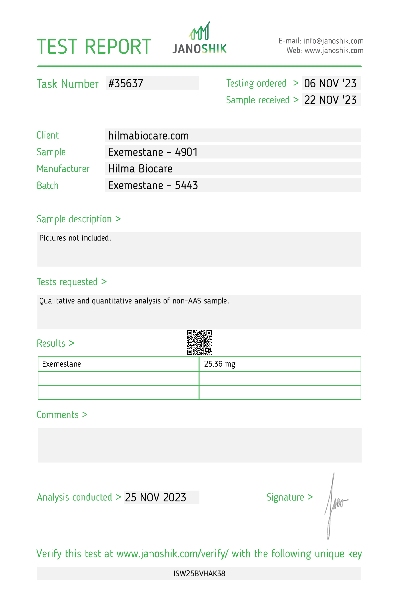 Hilma Biocare Aromasin Exemestane 250 30tabs /25 mg/tab - Image 2
